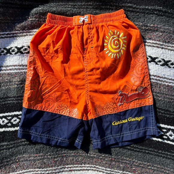 VINTAGE Y2K CURIOUS GEORGE MONKEY ORANGE SWIM TRUNKS BOYS SIZE 5T - Picture 1 of 6